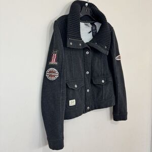 Harley Davidson Charcoal Gray Full Zip Knit Cowl Neck Sweater Jacket‎ Women's M